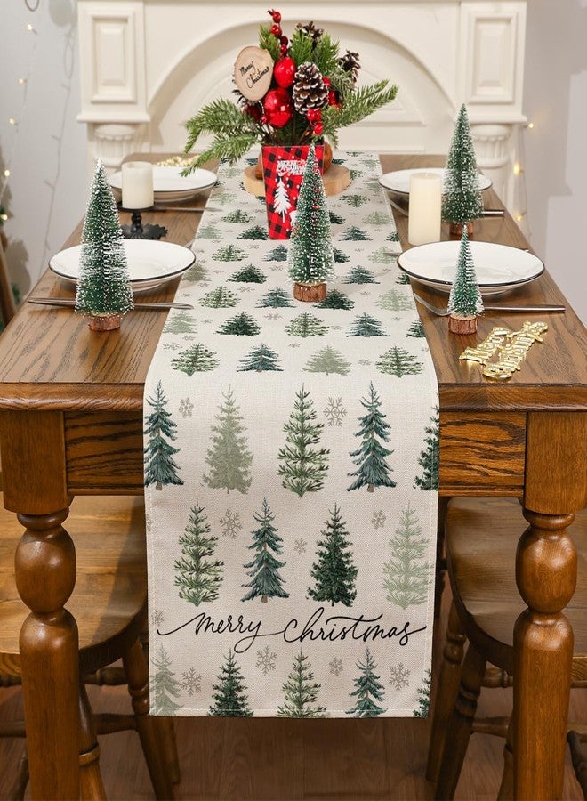 Siilues Christmas Table Runner, Christmas Tree Decorations Merry Christmas Runner for Table Seasonal Winter Decor for Indoor Outdoor Dining Table Decorations 13x72 Inch - Image 2